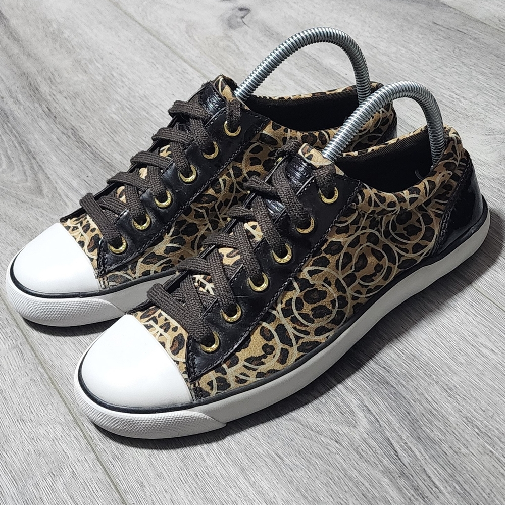 Coach Gema Cheetah Print Patent Leather Low Top Sneakers Womens Size 8